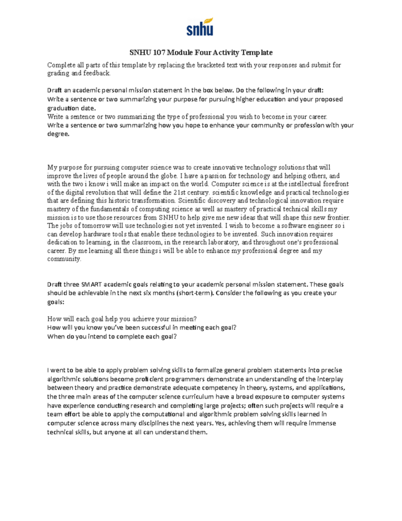 Snhu 107 Module Four Activity Template