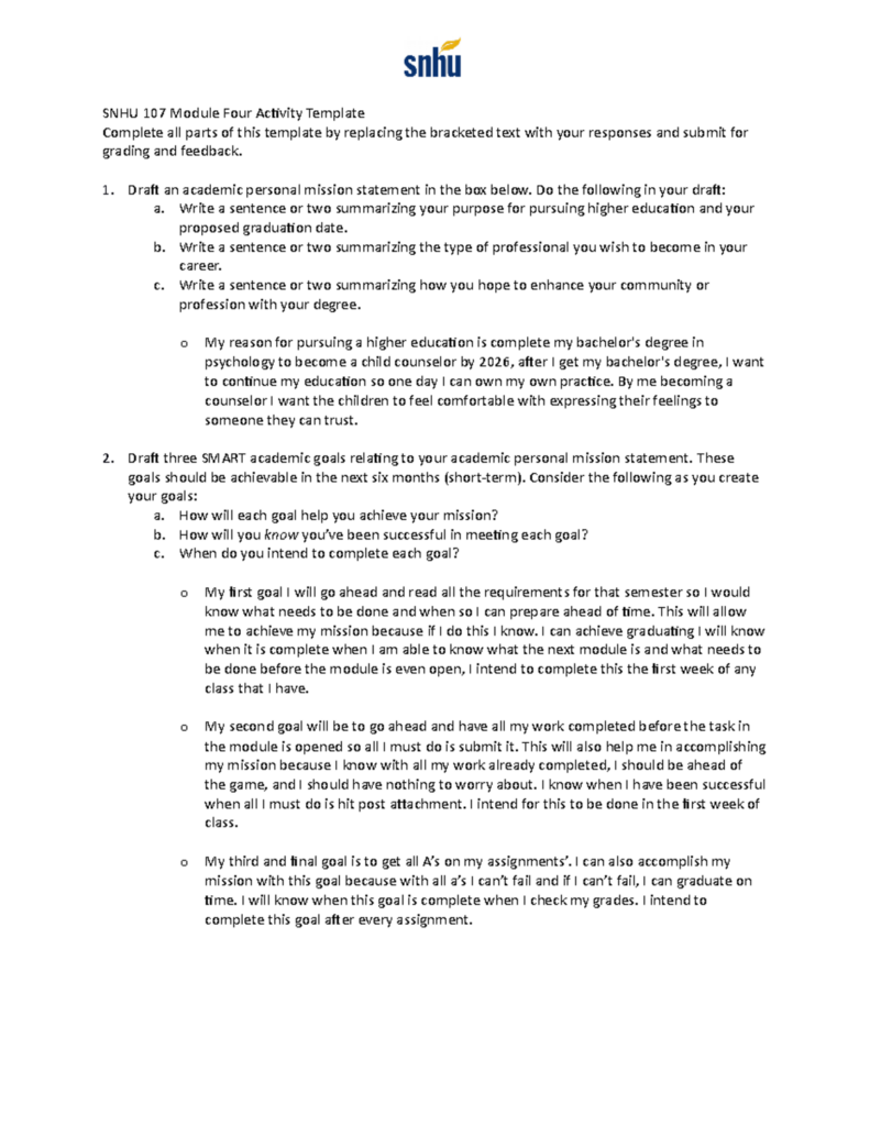 SNHU 107 Module Four Activity Template Written SNHU 107 Module Four 