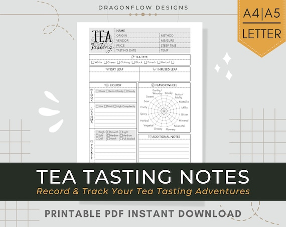Tea Tasting Notes Journal PDF Printable Download Template Etsy