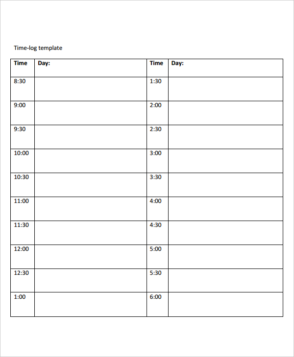 Time Log Templates 9 Free Printable Word Excel PDF Formats