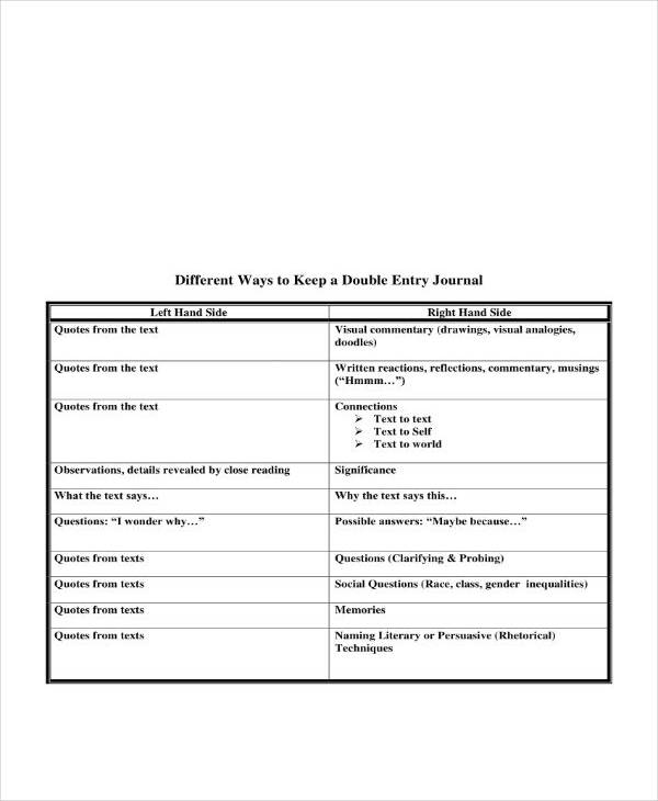 10 Double Entry Journal Templates PDF DOC