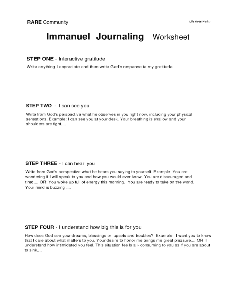 10 Immanuel Journaling Worksheet RARE Community Life Model Works 