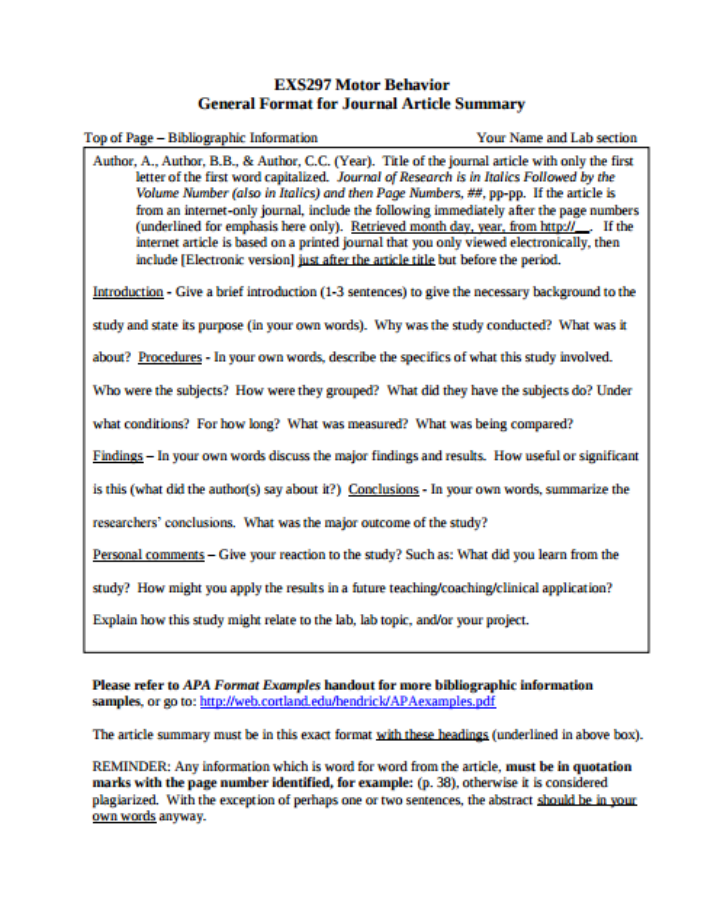 19 Article Summary Templates PDF DOC