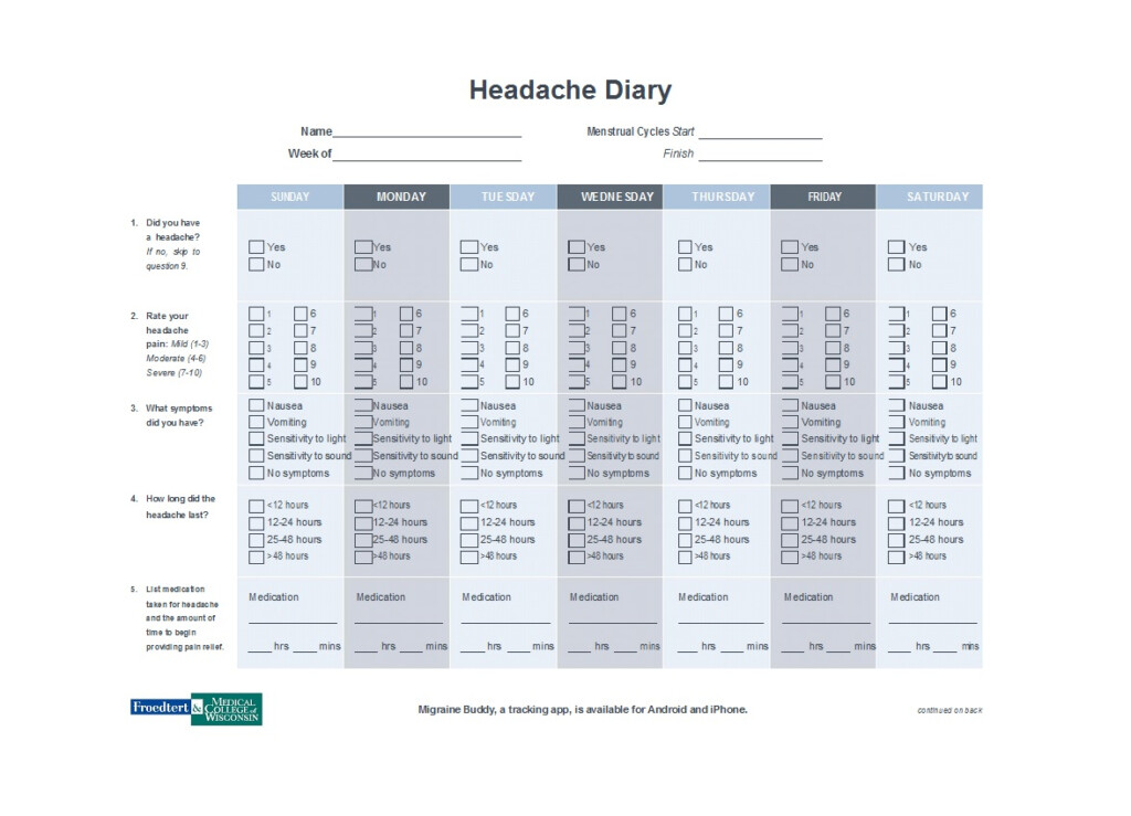 50 Printable Headache Diary Templates Word PDF PrintableTemplates