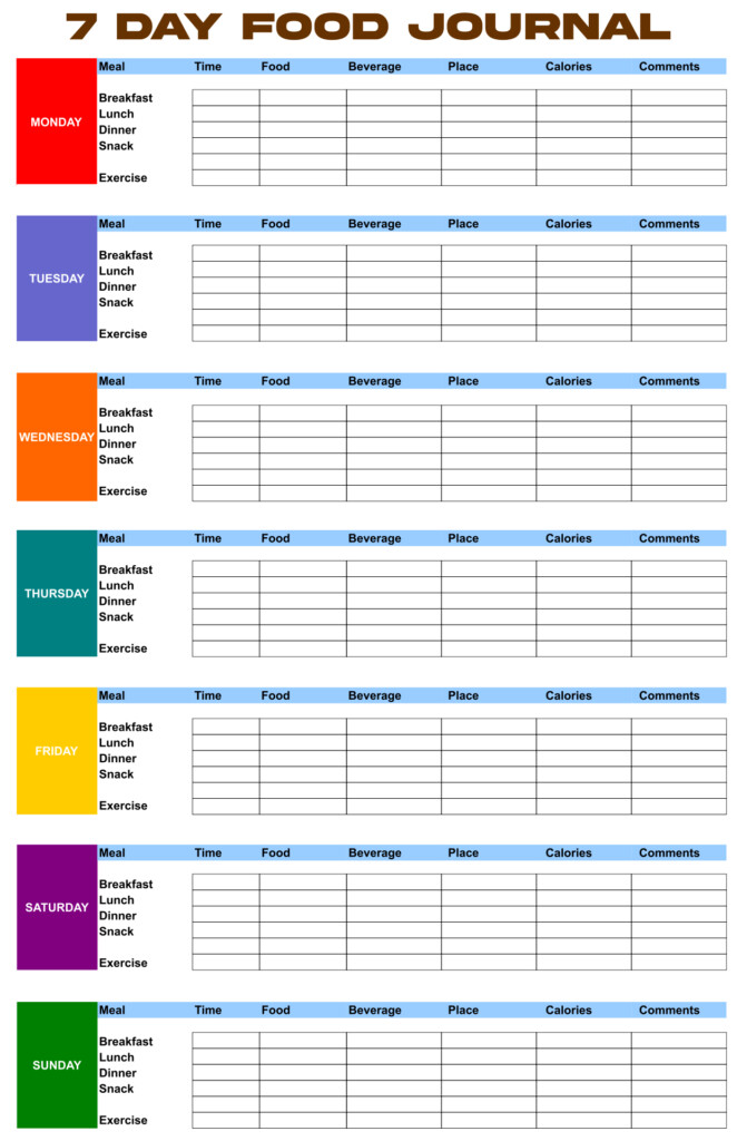 7 Day Food Journal 10 Free PDF Printables Printablee