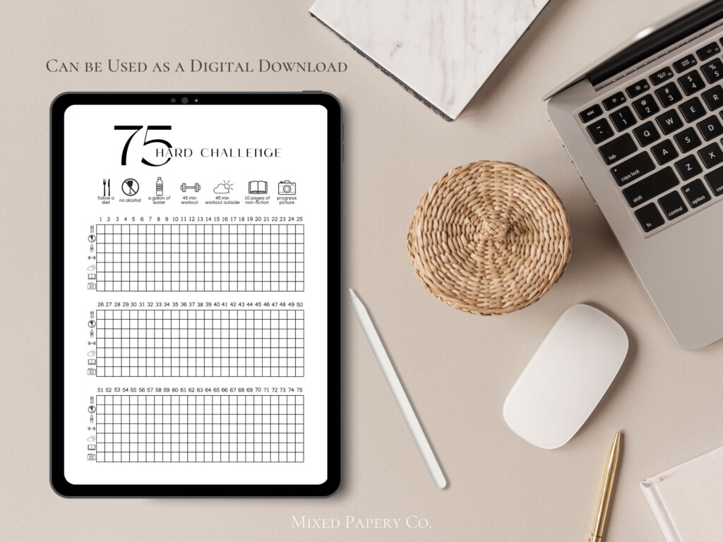 75 Hard Challenge Tracker Printable 75 Hard Bullet Journal Page A5 