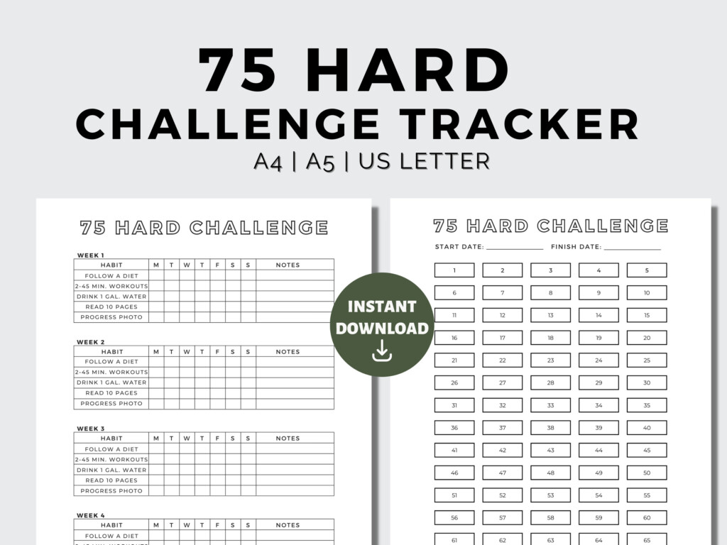 75 Hard Challenge Tracker Printable 75 Hard Journal 75 Hard Instant 
