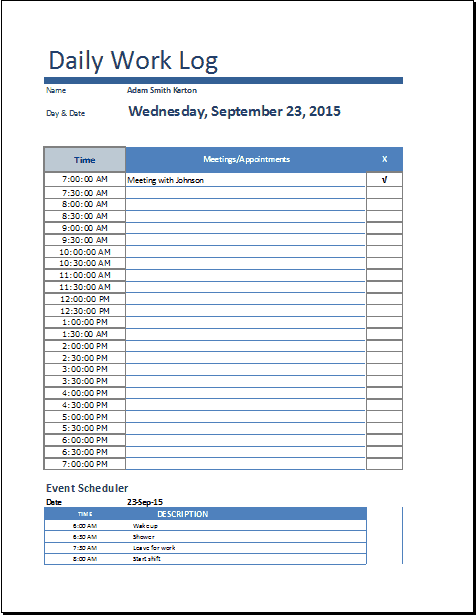 8 Daily Work Log Templates Word Excel PDF Formats
