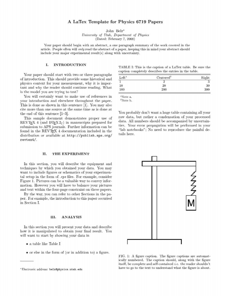 A LaTex Template For Physics 6719 Papers Department Of Physics 