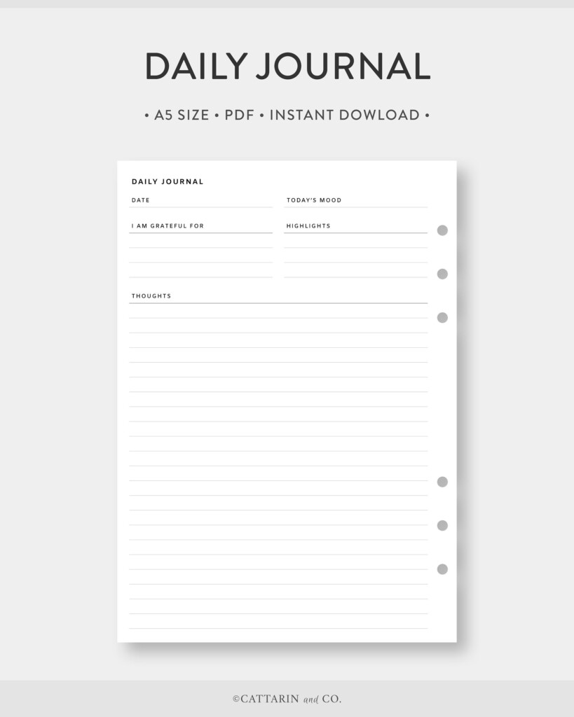 A5 Daily Journal Printable Lined Daily Diary Template Undated 
