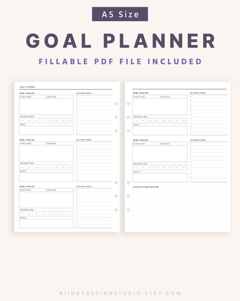 A5 Printable Goal Planner Template Organizer Pages Goal Tracker Goal 