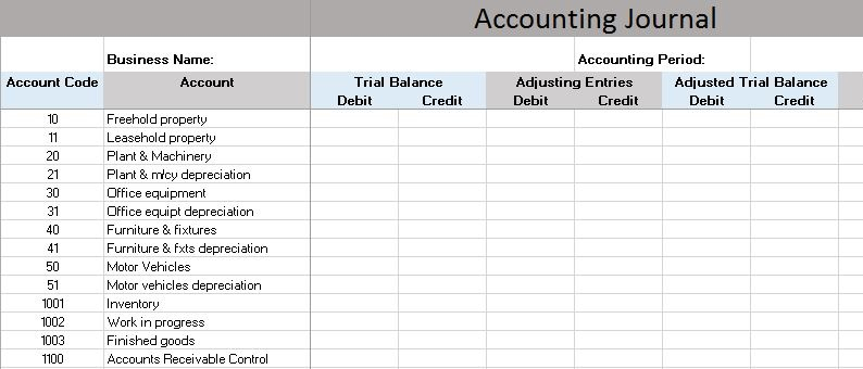 Accounting Journal Template Db excel