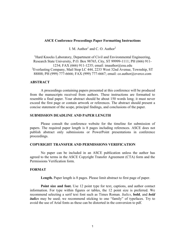 ASCE Paper Formatting Instructions