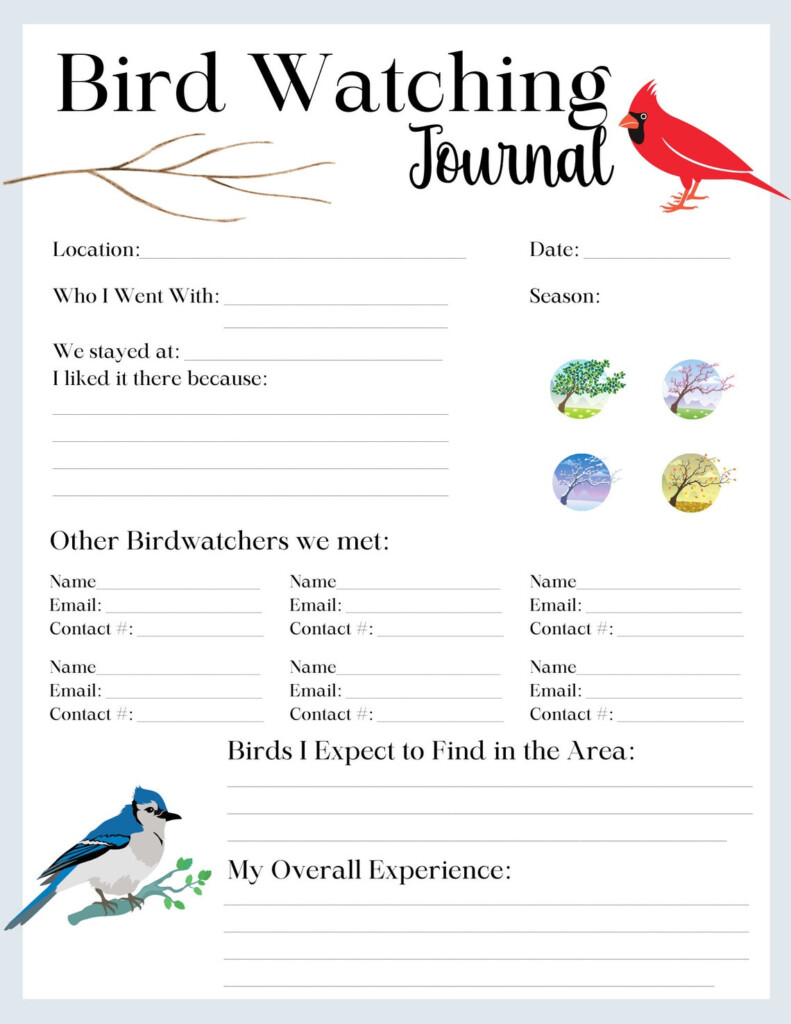 Bird Watching Journal Log 4 Page Bird Watching Kit Bird Journal Bird 