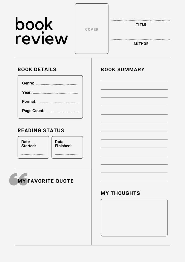 Book Review Reading Journal Printable Instant Download PDF Etsy 