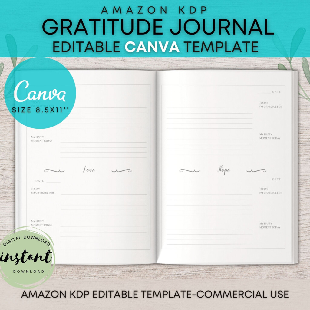 Canva Template Daily Gratitude Journal Kdp Interiors Size 8 5x11 