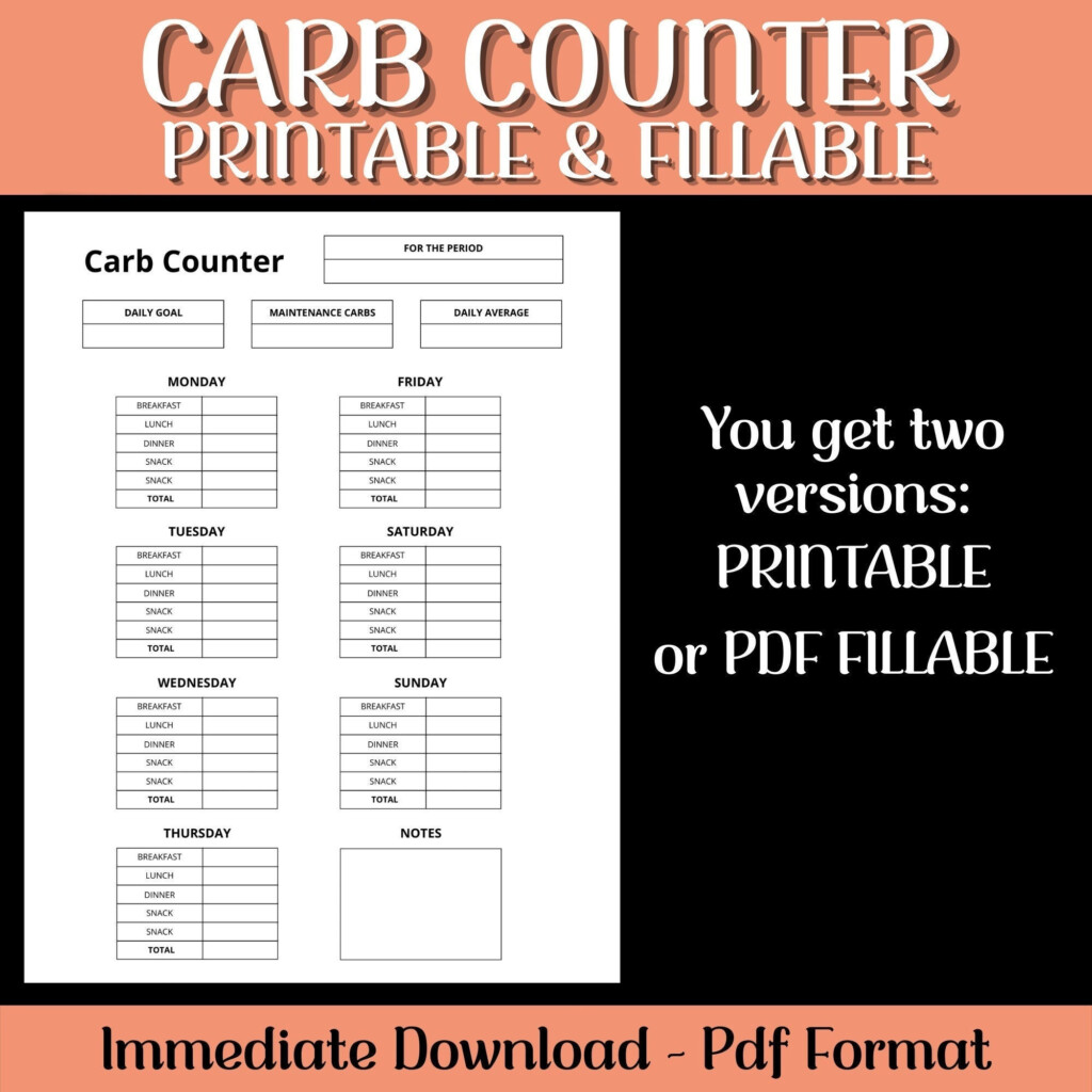 Carb Counter Fillable Printable Carbs Tracker Keto Diet Tracker 