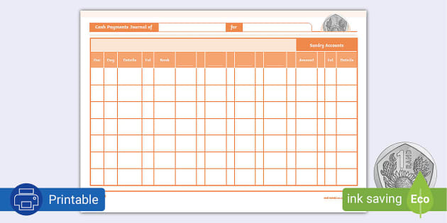 Cash Payments Journal Editable Format teacher Made 