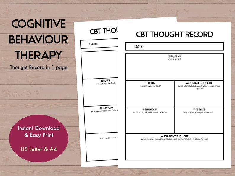 CBT Journal Thought Record Cognitive Behaviour Therapy Etsy