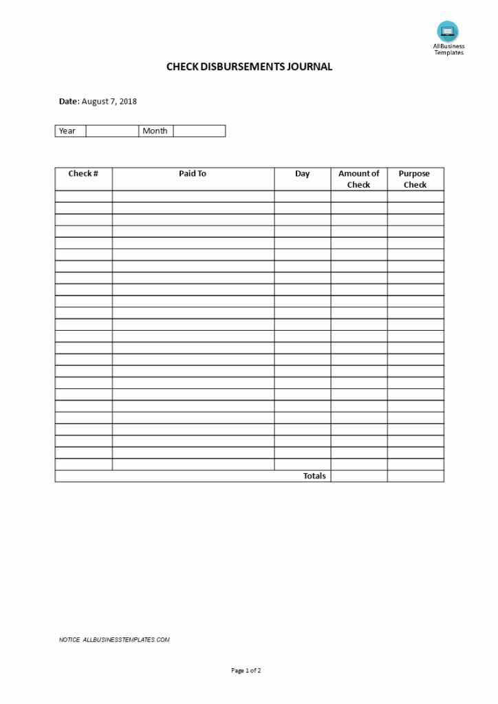 Check Disbursements Journal Templates At Allbusinesstemplates