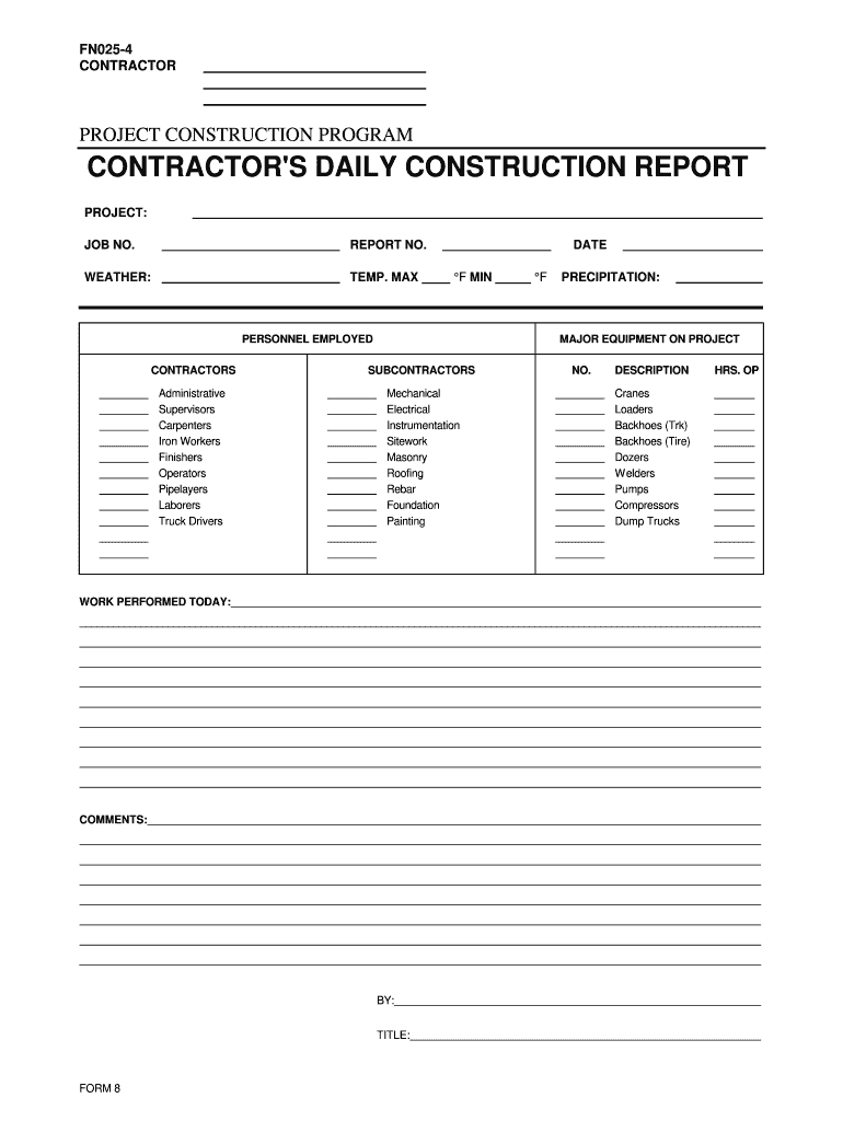 Construction Daily Report Template Fill Online Printable Fillable 