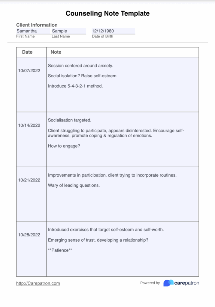 Counseling Note Template Example Free PDF Download