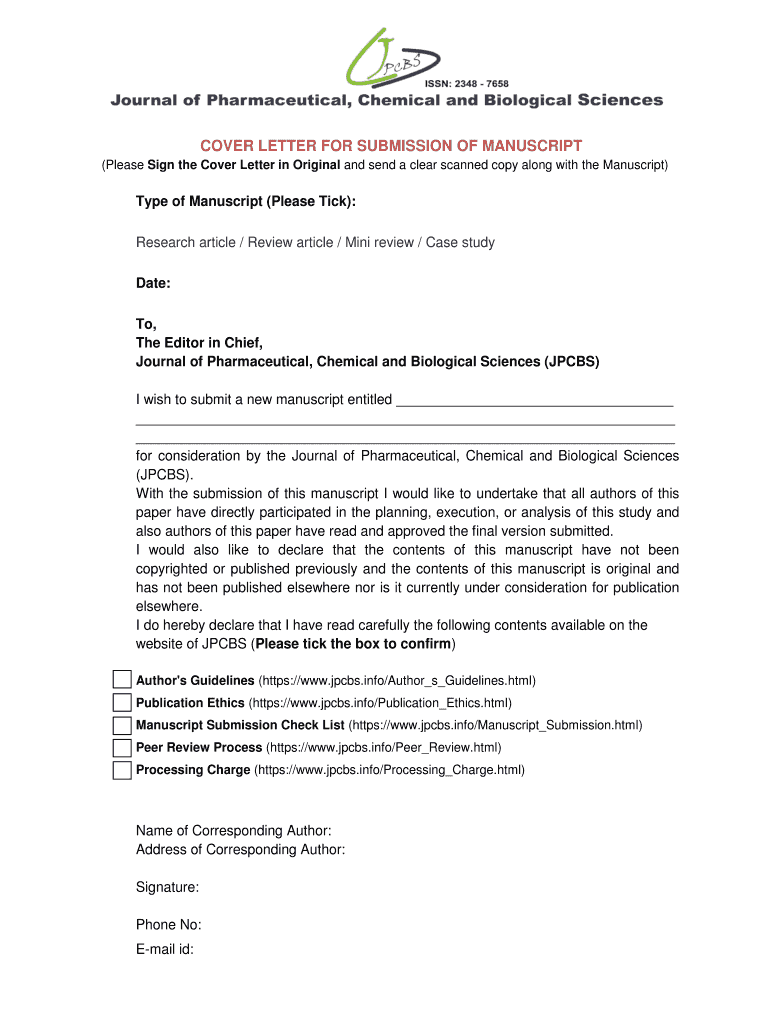 Cover Letter For Journal Submission Fill And Sign Printable Template 