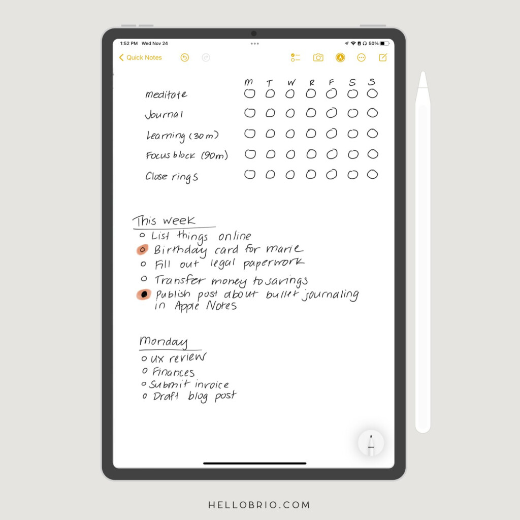 Create A Digital Bullet Journal In Apple Notes Hello Brio