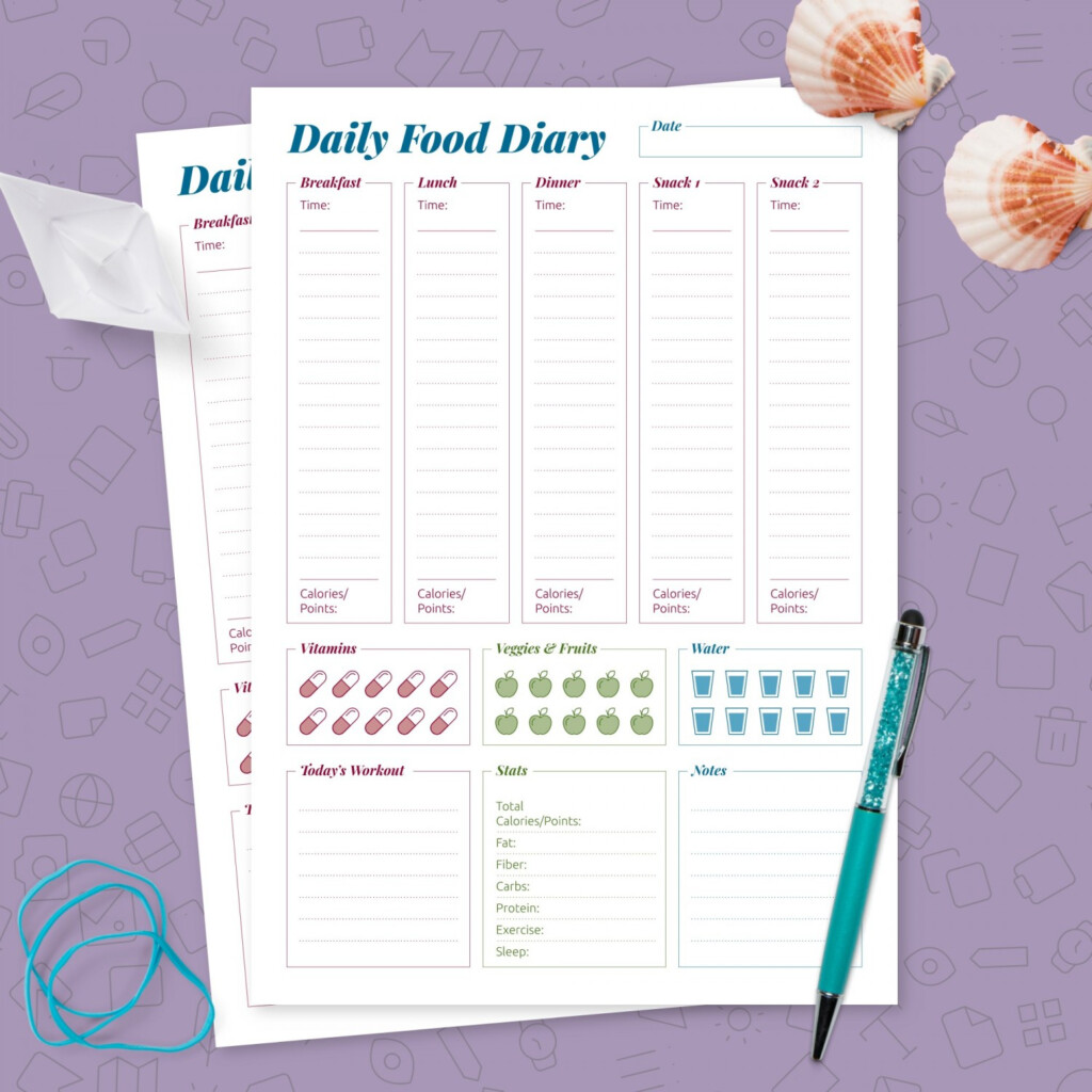 Daily Food Log Health Journal Template Printable PDF