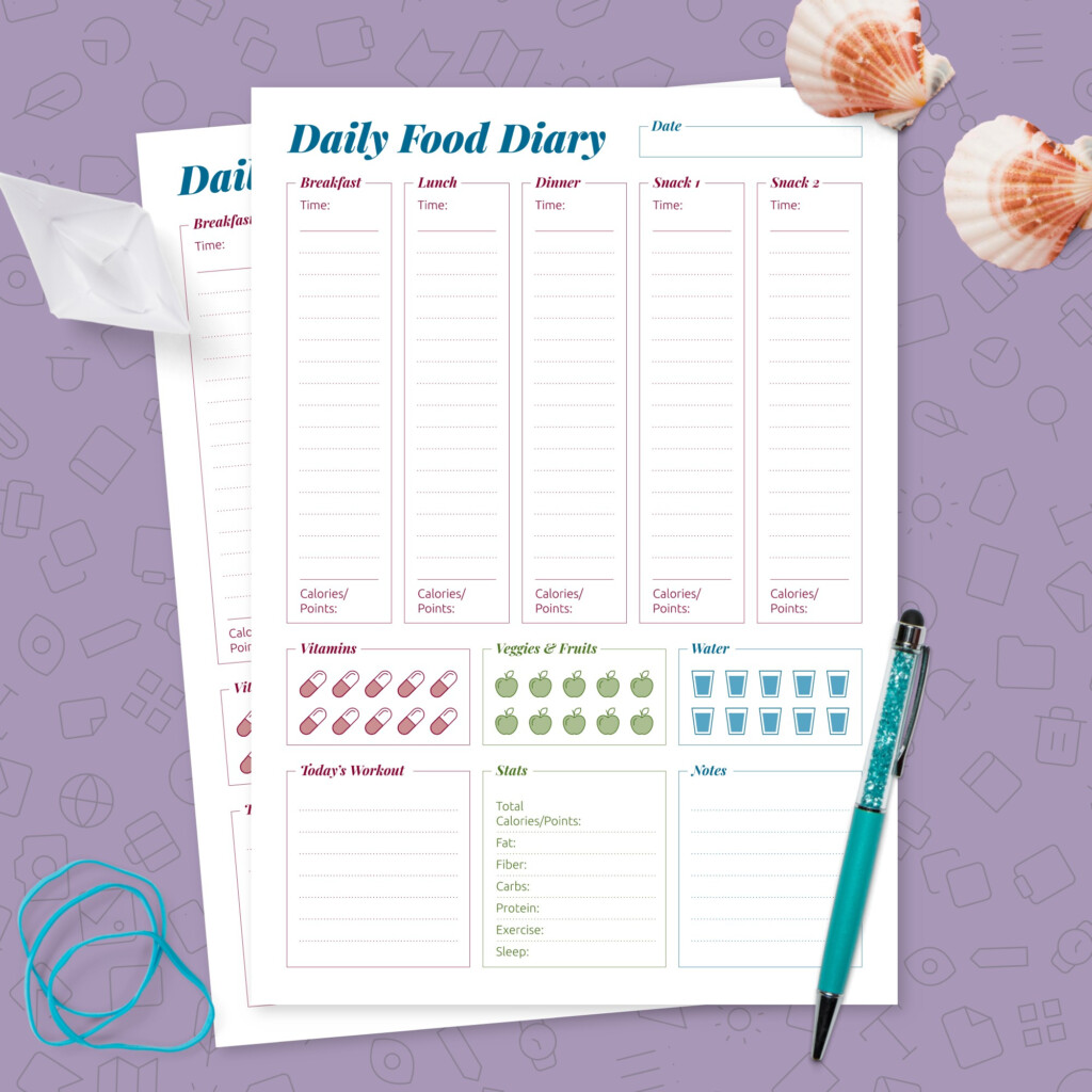 Daily Food Log Health Journal Template Printable PDF