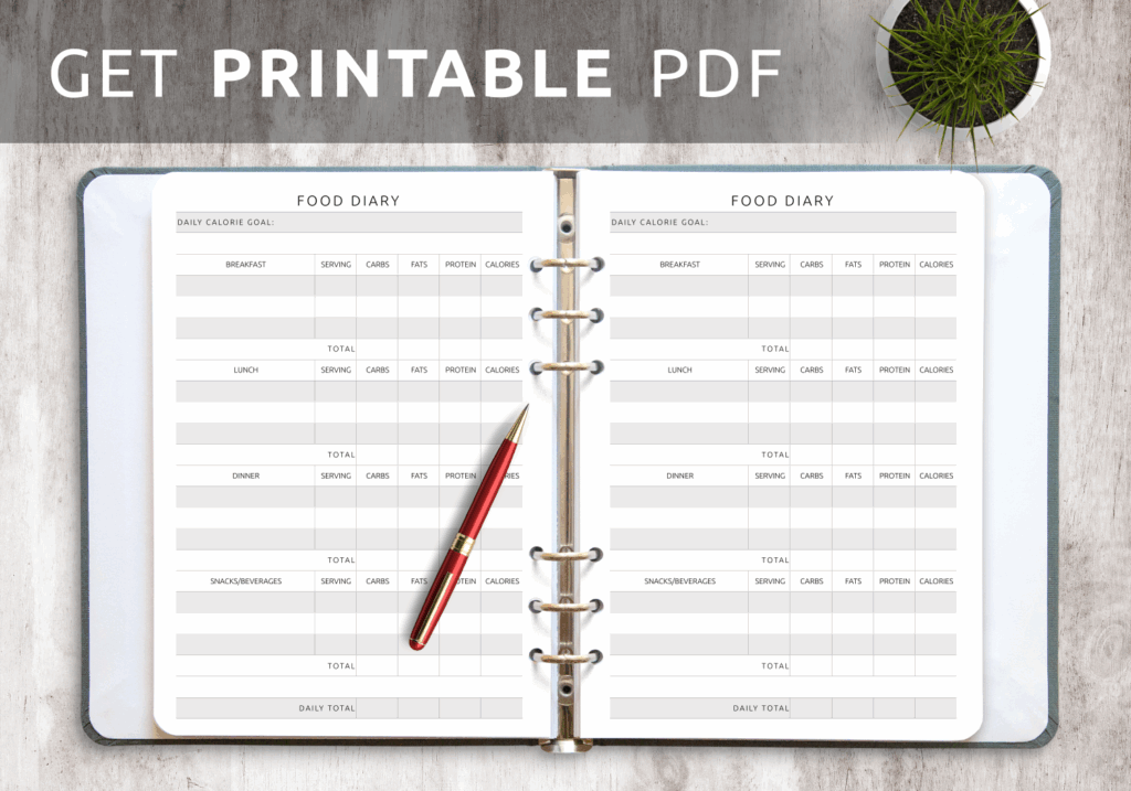 Download Printable Food Diary Template PDF