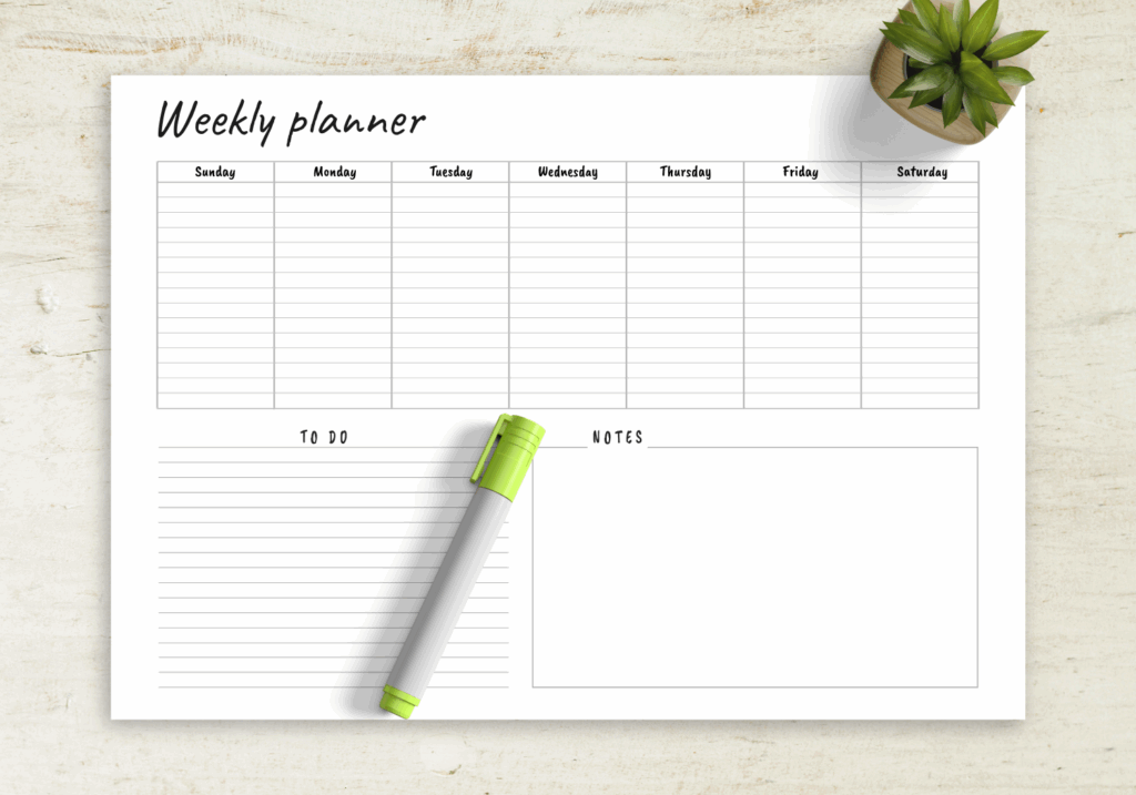 Download Printable Horizontal Weekly Journal Template PDF
