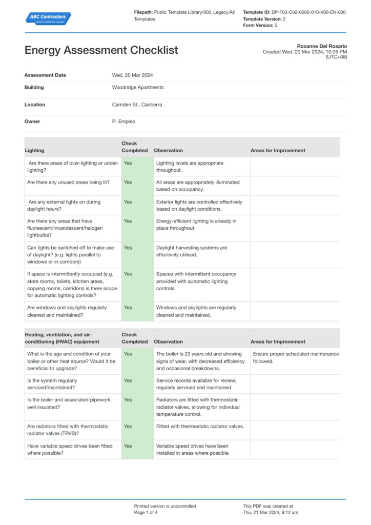 Energy Assessment Checklist Free Energy Audit Checklist
