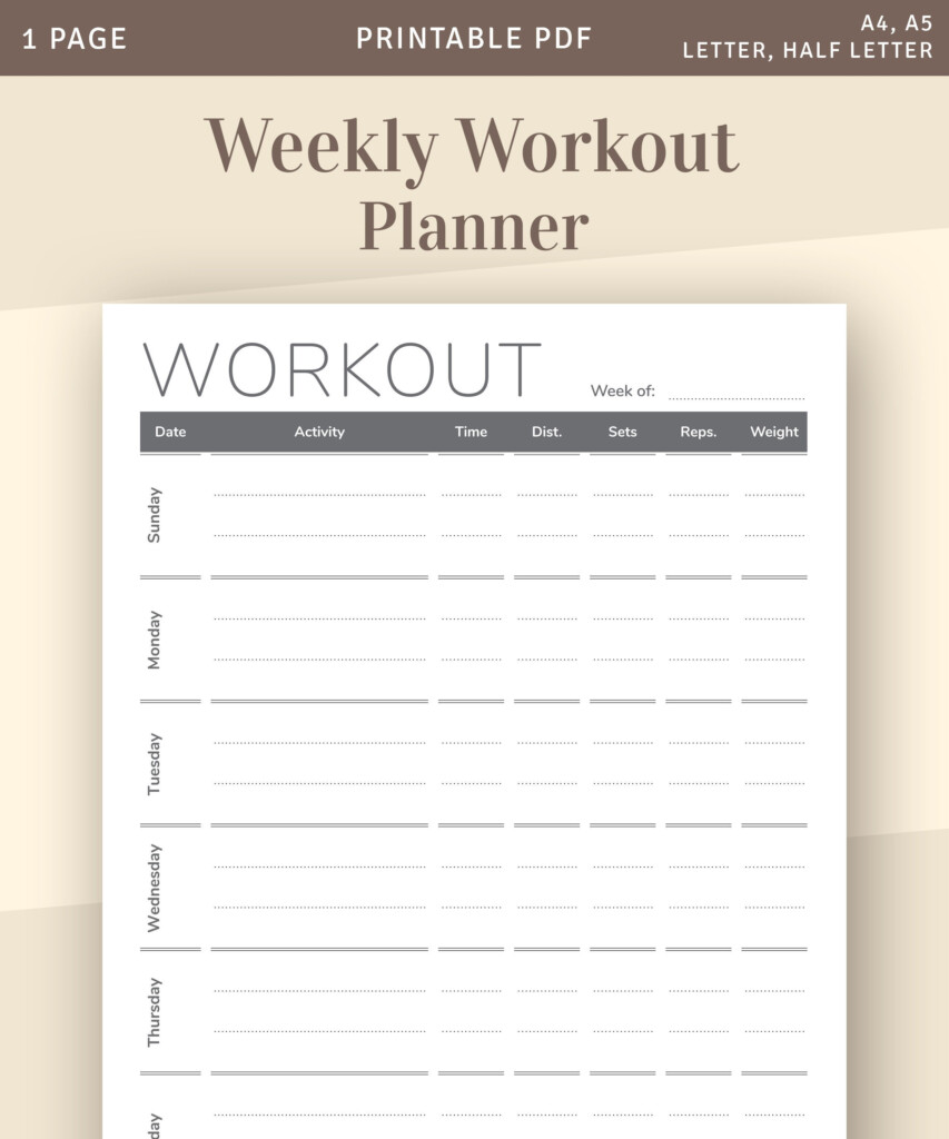 Fitness Journal Printable Page Weekly Workout Planner Etsy Hong Kong