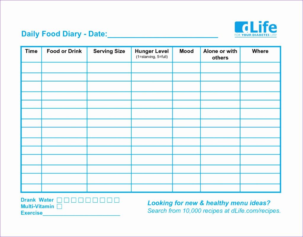 Food Diary Excel Template