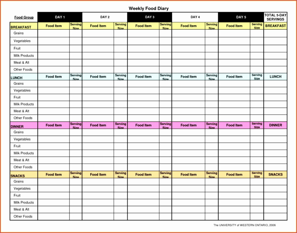 Food Diary Excel Template