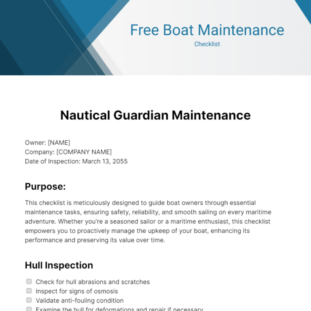 Free Boat Maintenance Checklist Template To Edit Online