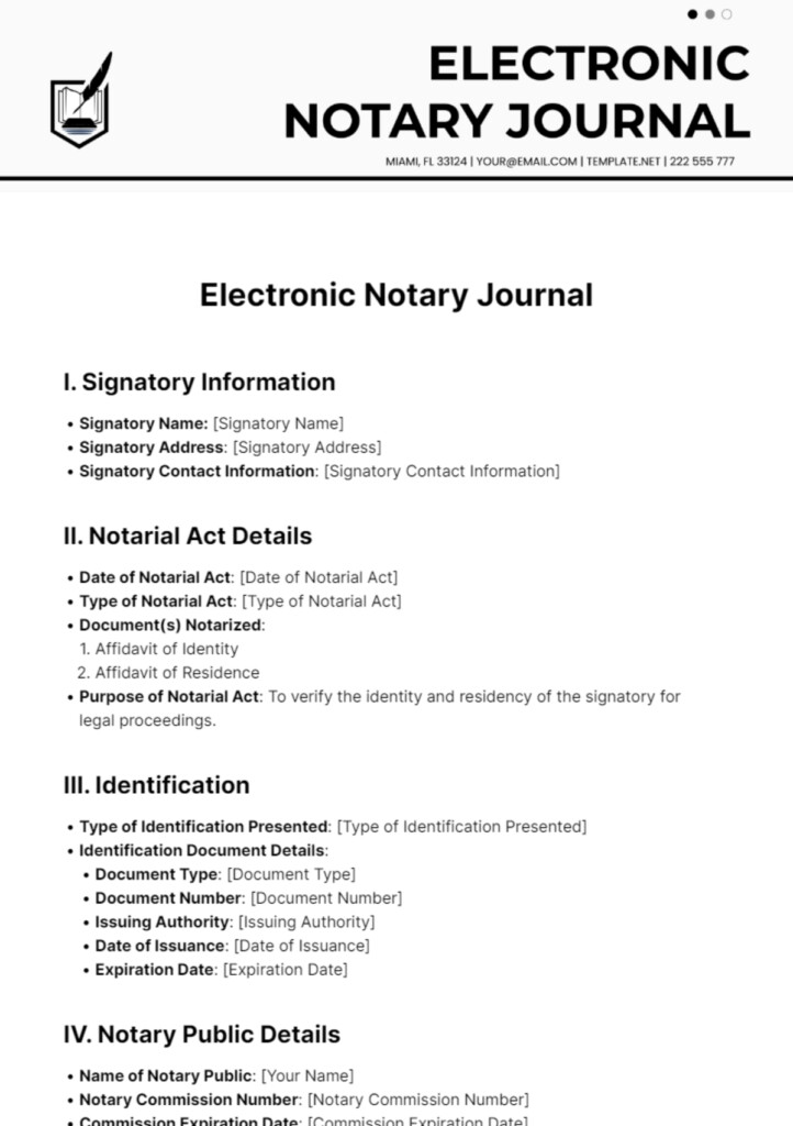 Free Electronic Notary Journal Template To Edit Online