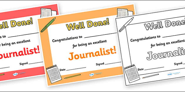 FREE Journalist Journalism Award Certificate Twinkl