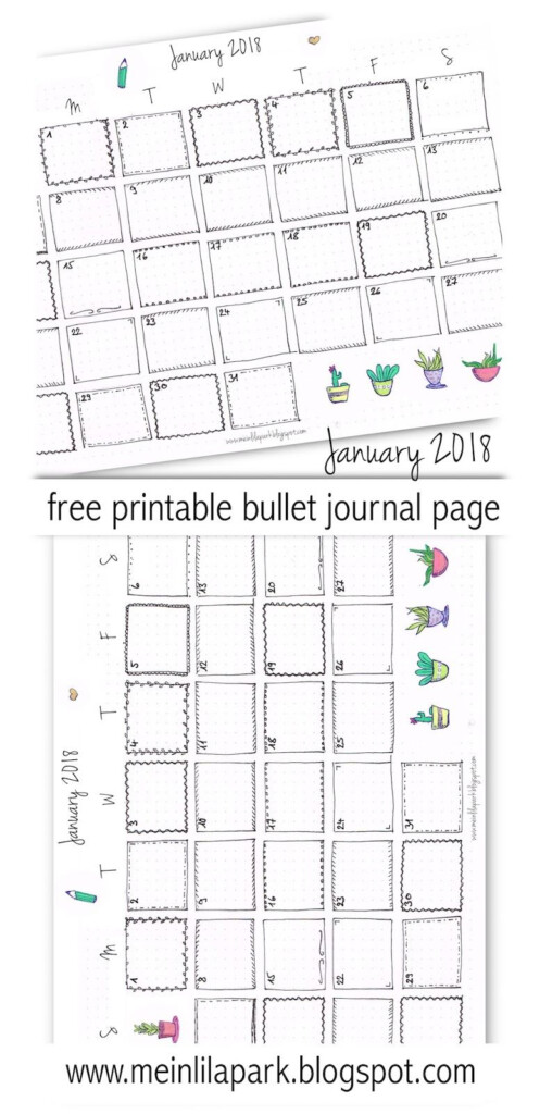 FREE Printable 2018 Calendar Page January 2018 Bullet Journal Page 