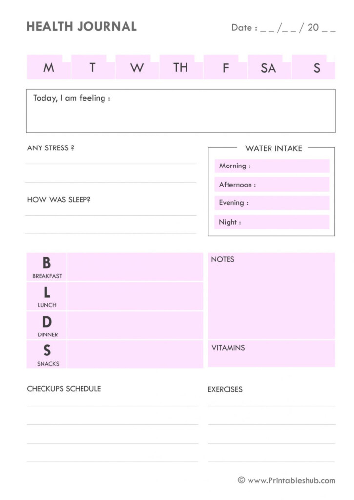 Free Printable Daily Health Journal Template PDF Printables Hub