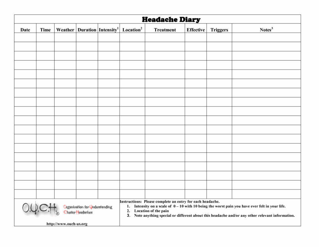 Free Printable Headache Log Printable Templates