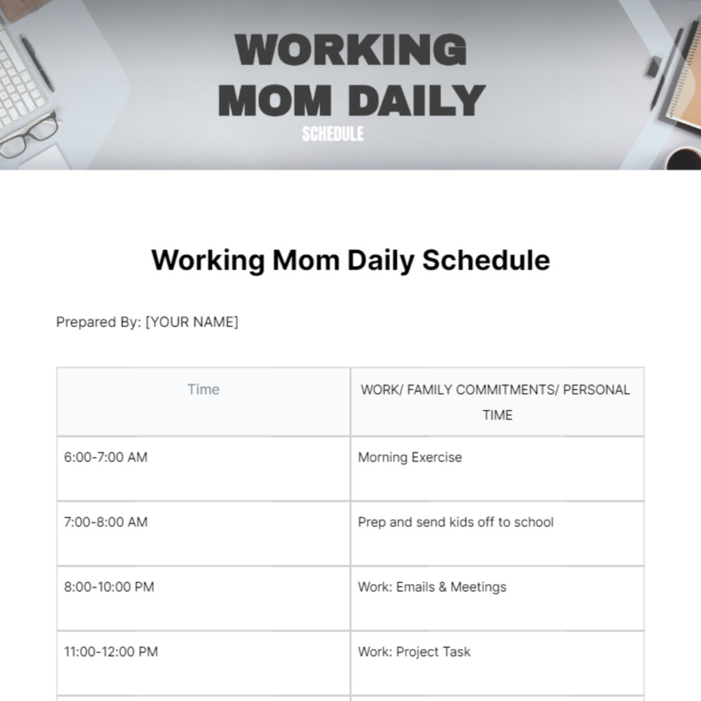 Free Working Mom Daily Schedule Template To Edit Online