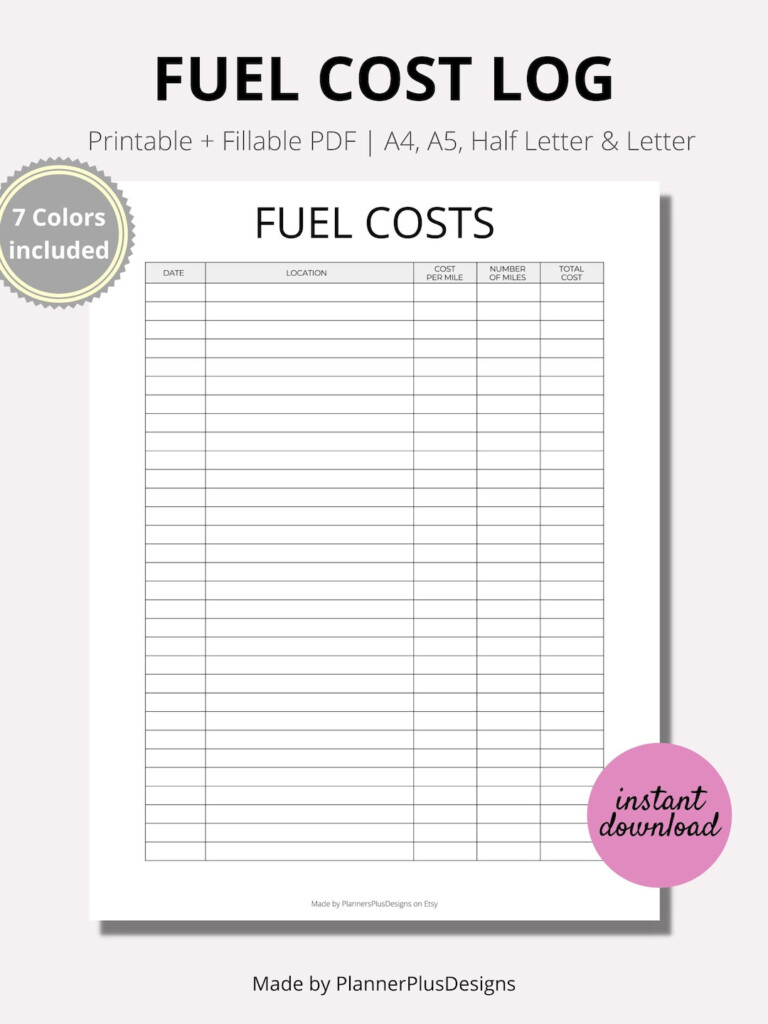 Fuel Cost Tracker Printable Fuel Expense Tracker Car Fuel Tracker 