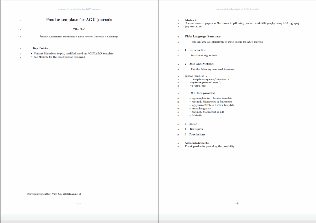 GitHub Blazing216 pandoc agutemplate Pandoc Template For AGU Journals