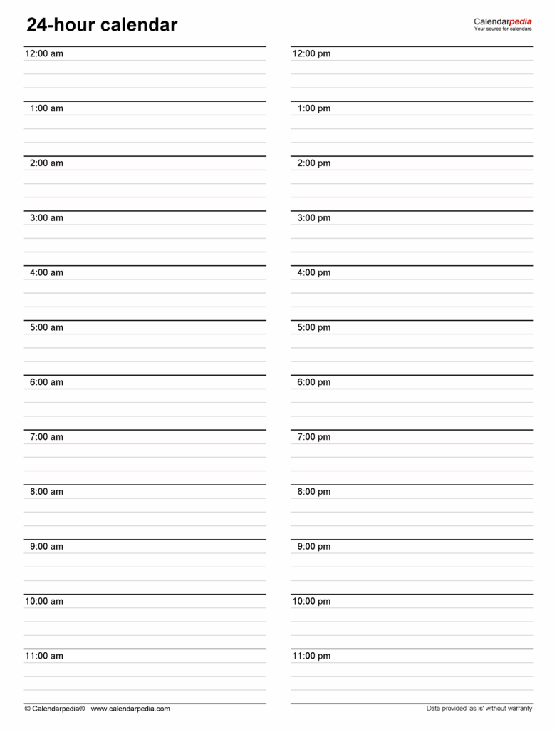 Hourly Calendars In Microsoft Excel Format 20 Templates
