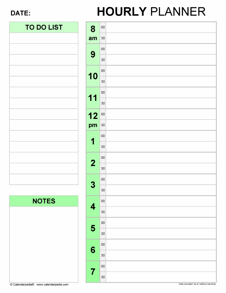 Hourly Planners In Microsoft Word Format 20 Templates