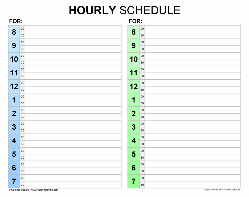 Hourly Schedules In Microsoft Word Format 20 Templates