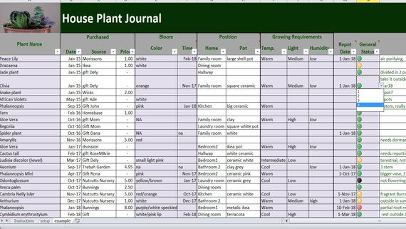 House Plants Journal Excel And PDF Template Plants Log Etsy In 2021 