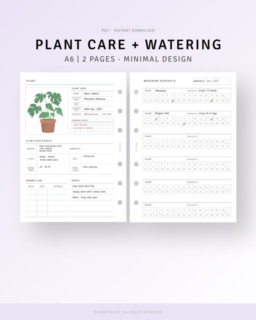 Houseplant Care Journal Printable A6 Inserts Plant Planner Diary 